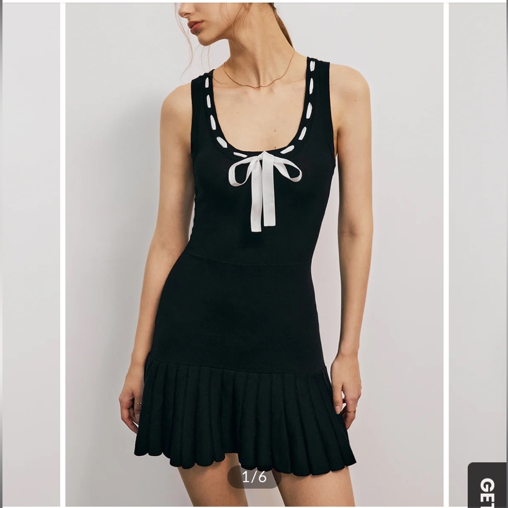 Commense Bow Pleated Short Dress - Picture 2 of 8